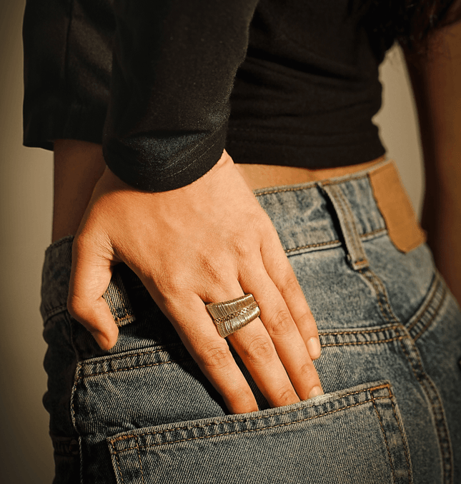 Rustic Brass Statement Adjustable Ring - HASHTACK