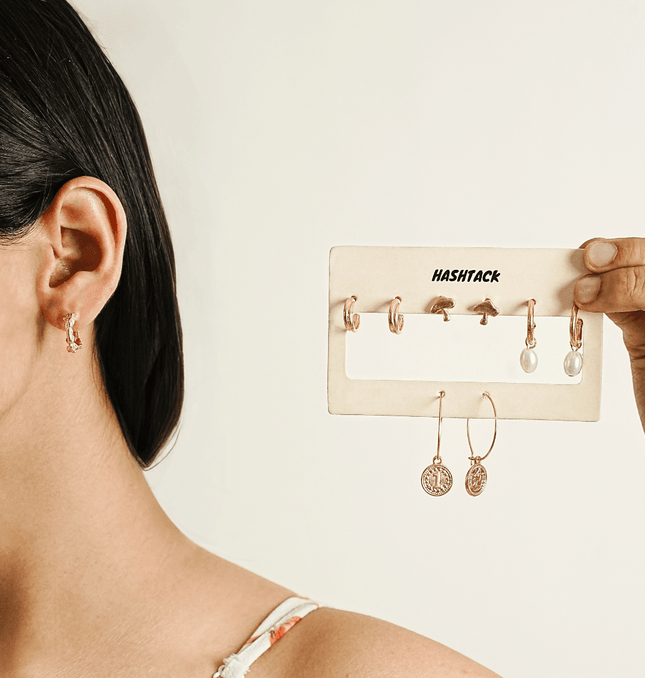 Golden Dazzle Earring Set of 5 - HASHTACK