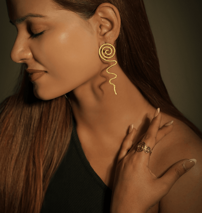 Spiral & Zigzag Brass Earrings - HASHTACK