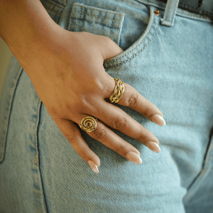 Swirl Adjustable Brass Ring- Set Of 2 - HASHTACK