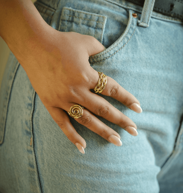 Swirl Adjustable Brass Ring- Set Of 2 - HASHTACK