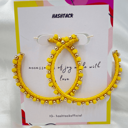Yellow Handmade Beaded Hoop - HASHTACK