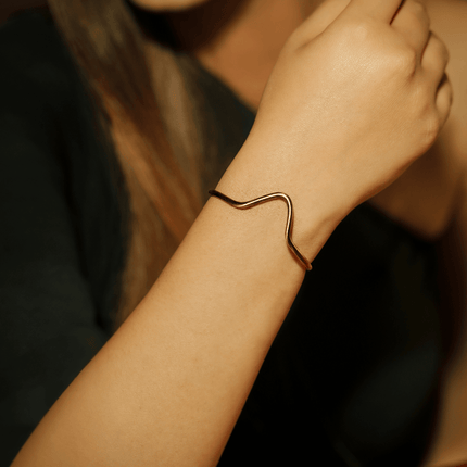 Handmade Wavy Gold Brass Cuff - HASHTACK