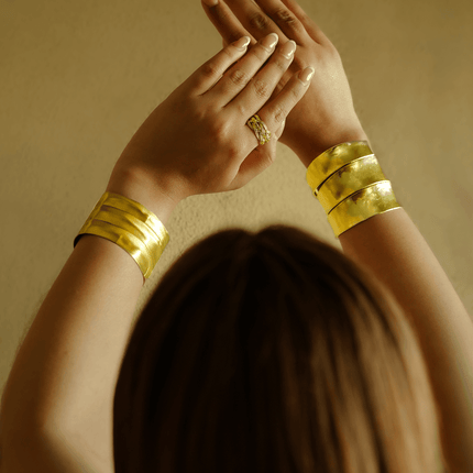 Handcrafted Gold Brass Triple Cuff - HASHTACK