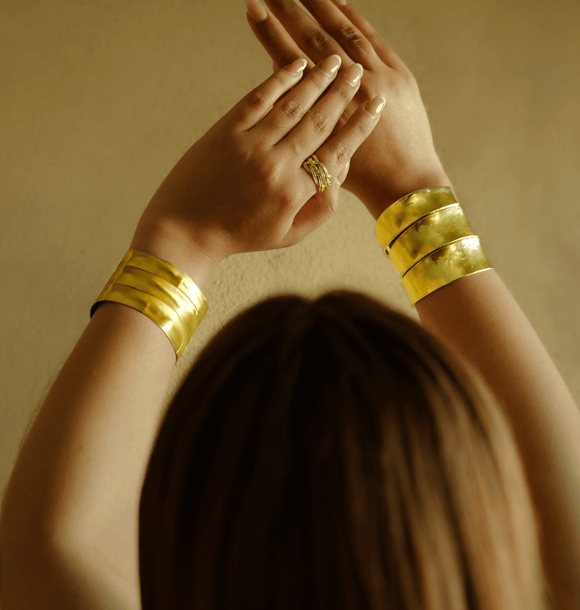 Handcrafted Gold Brass Triple Cuff - HASHTACK