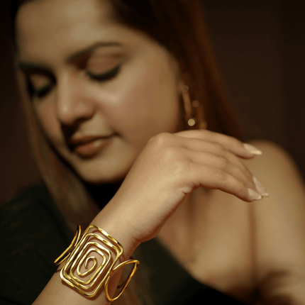 Handmade Spiral Gold Brass Cuff - HASHTACK