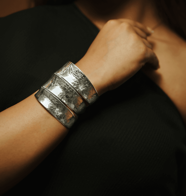 Handcrafted Hammered Brass Triple Sliver Cuff - HASHTACK