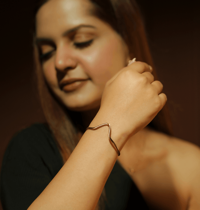 Handmade Wavy Gold Brass Cuff - HASHTACK