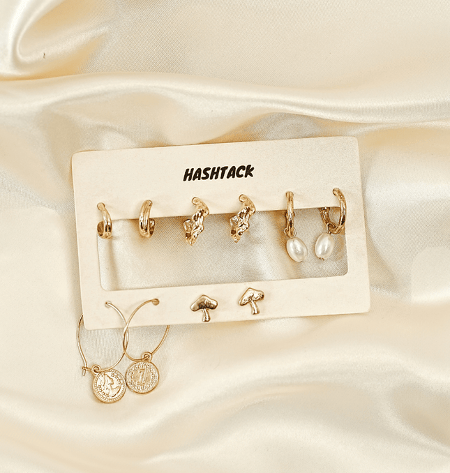 Golden Dazzle Earring Set of 5 - HASHTACK