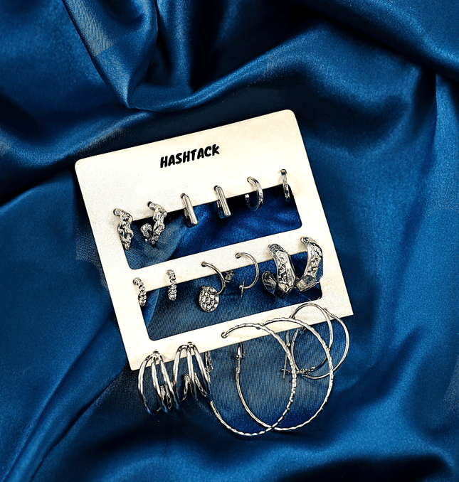 Classic Silver Earring Set of 10 - HASHTACK