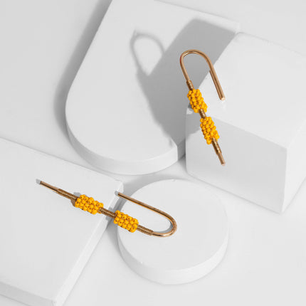 Twisted Yellow Beaded Earrings - HASHTACK