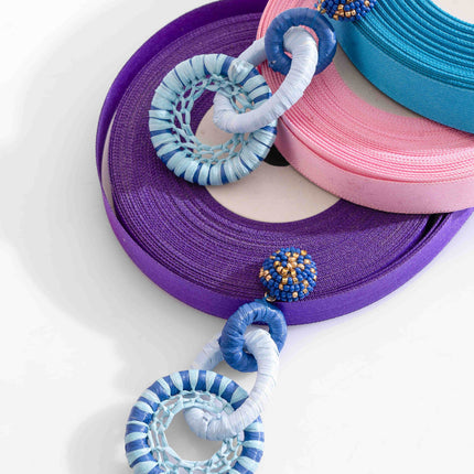 Blue Tripple Rafia Long Earrings - HASHTACK