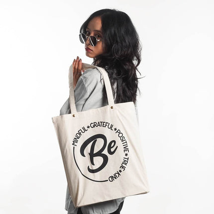 Be Positive Canvas Tote Bag - HASHTACK