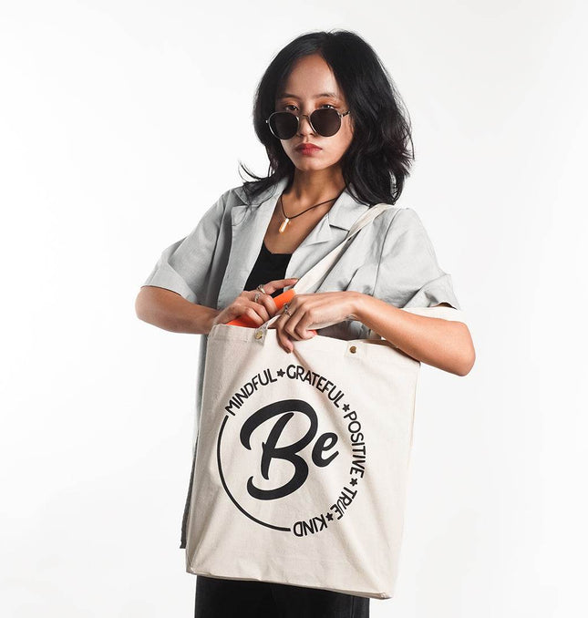 Be Positive Canvas Tote Bag - HASHTACK