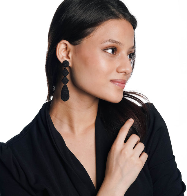 Noir Drop Statement Earrings - HASHTACK