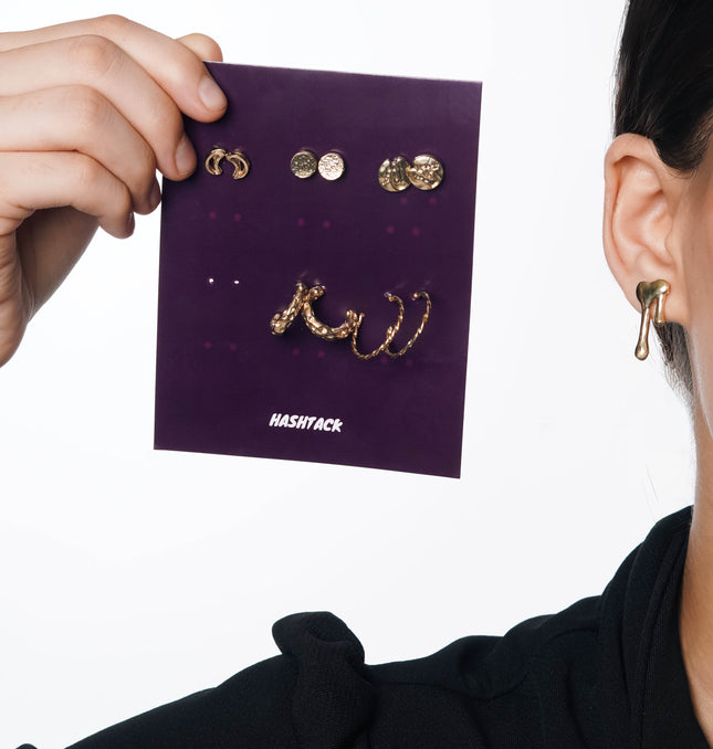 Golden Whispers Earrings Set of 5 - HASHTACK