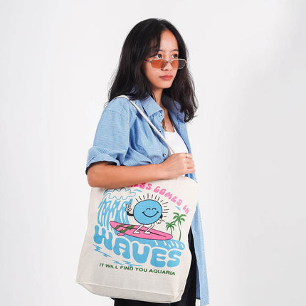 Happiness Comes In Waves Canvas Tote Bag - HASHTACK