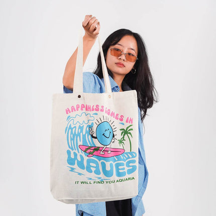 Happiness Comes In Waves Canvas Tote Bag - HASHTACK