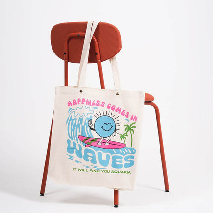 Happiness Comes In Waves Canvas Tote Bag - HASHTACK