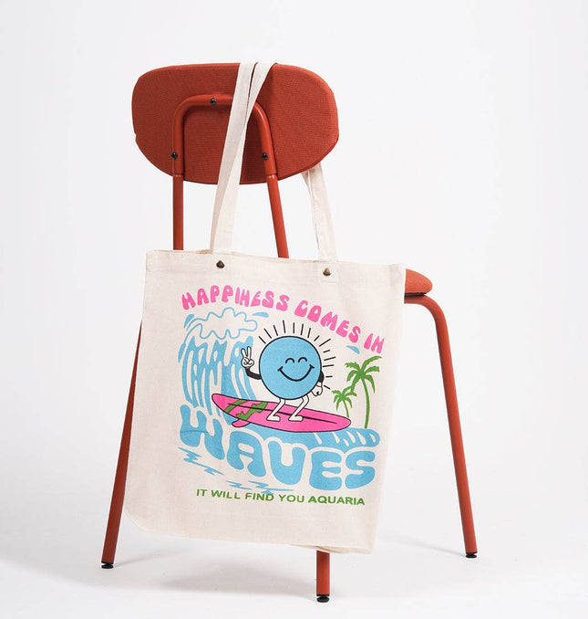 Happiness Comes In Waves Canvas Tote Bag - HASHTACK