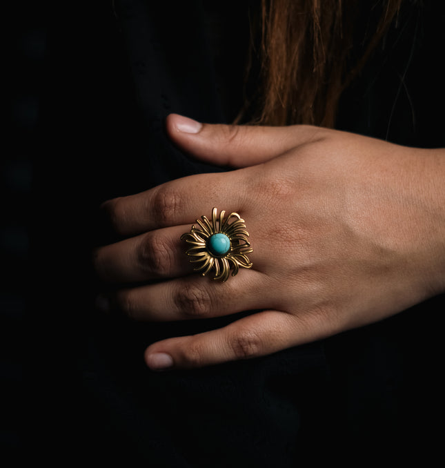 Blue Bloom Gold Adjustable Ring