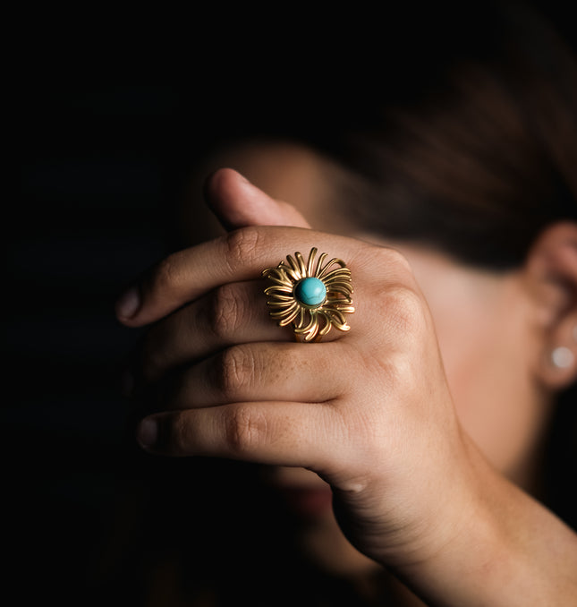 Blue Bloom Gold Adjustable Ring