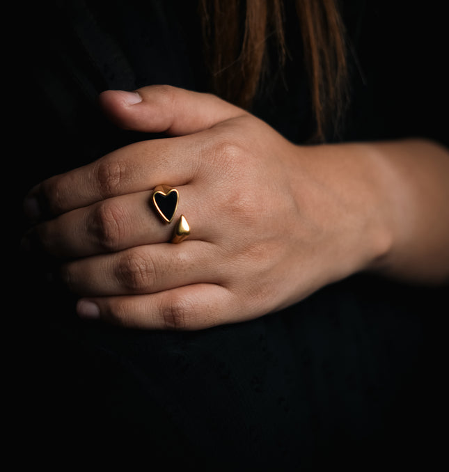 Black Love Adjustable Ring
