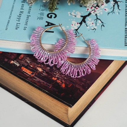 Pink Sunrise Beaded Hoops - HASHTACK