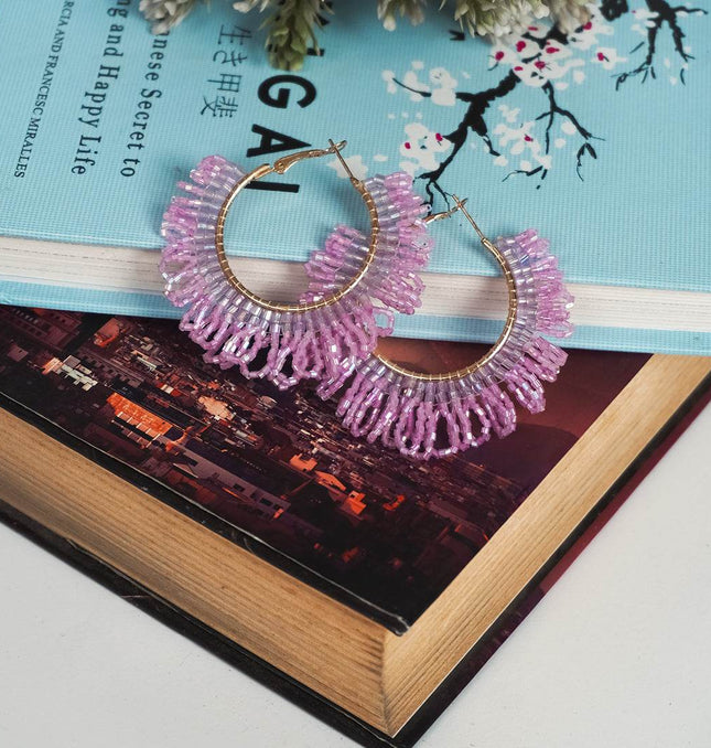 Pink Sunrise Beaded Hoops - HASHTACK