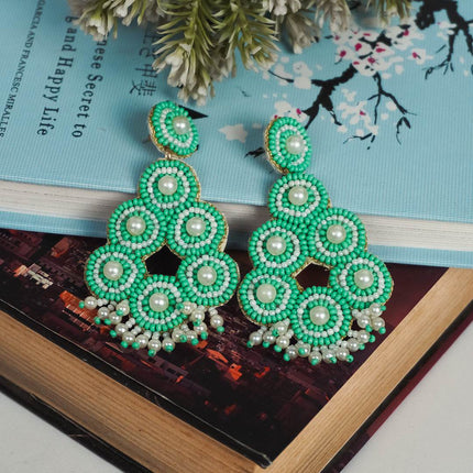 Green Pearl Drop Bunch Earrings - HASHTACK