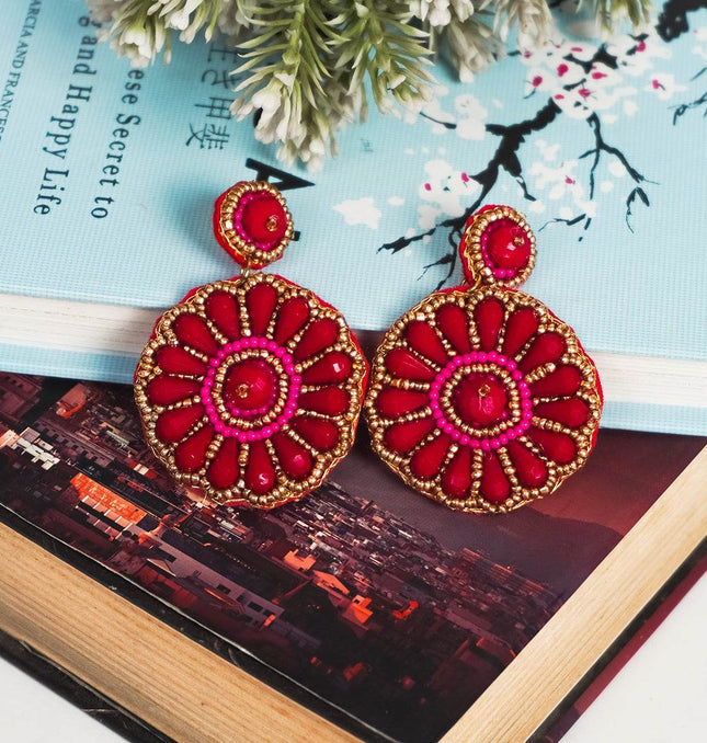 Wine Pearl Flower Earrings - HASHTACK