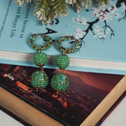 Green Beaded Dangle Earrings - HASHTACK