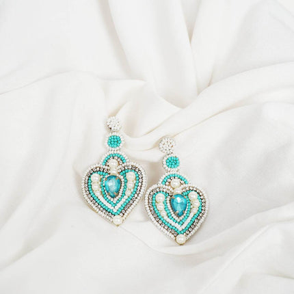 Green Pearl & Stone Heart Drop Earrings - HASHTACK