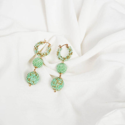 Green Beaded Dangle Earrings - HASHTACK