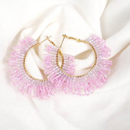 Pink Sunrise Beaded Hoops - HASHTACK