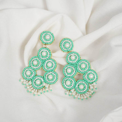 Green Pearl Drop Bunch Earrings - HASHTACK