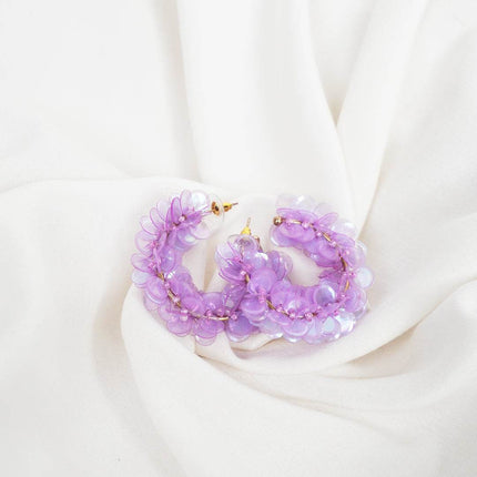 Lavender Bloom Sequin Hoop Earrings - HASHTACK