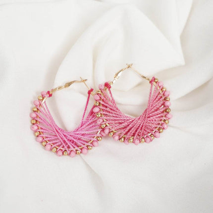 Thread Hoop Earrings With Beads - HASHTACK