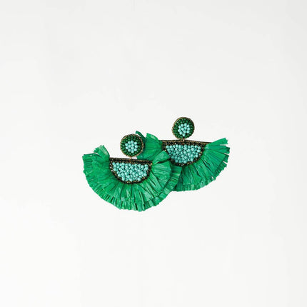Green Rafia Small Fan Earrings - HASHTACK