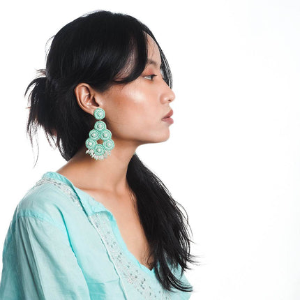 Green Pearl Drop Bunch Earrings - HASHTACK