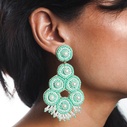 Green Pearl Drop Bunch Earrings - HASHTACK