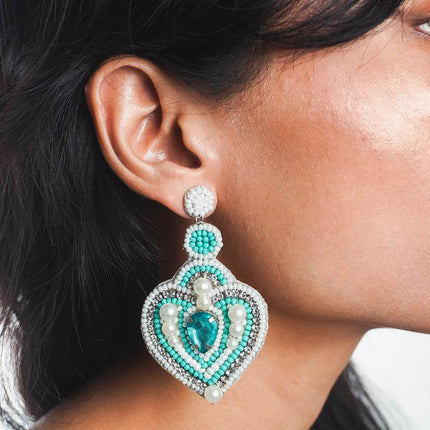 Green Pearl & Stone Heart Drop Earrings - HASHTACK