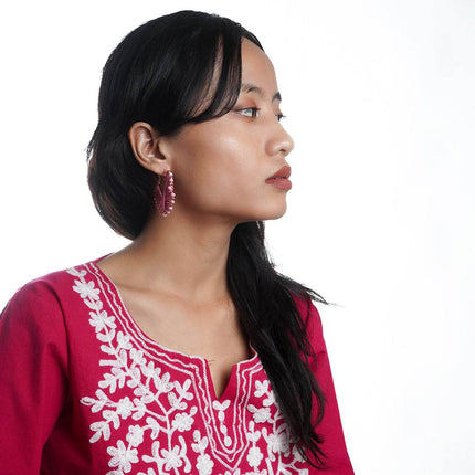 Thread Hoop Earrings With Beads - HASHTACK