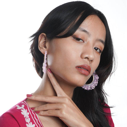 Pink Sunrise Beaded Hoops - HASHTACK