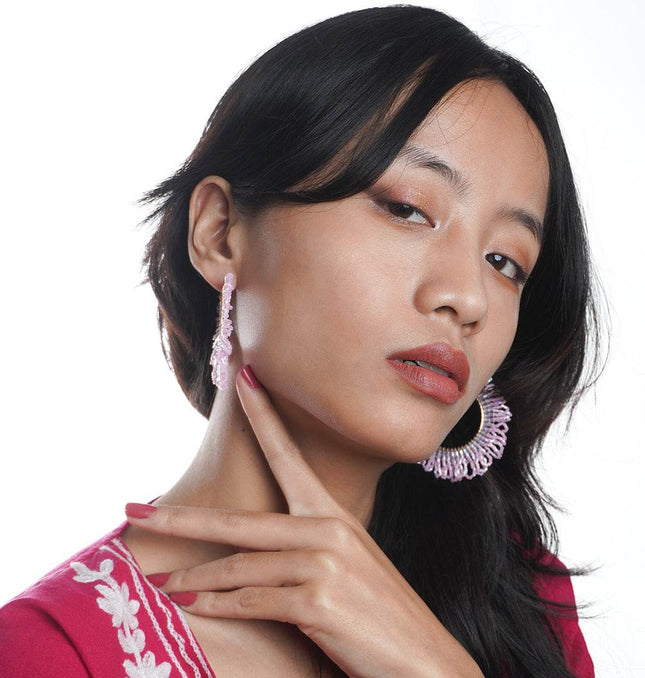 Pink Sunrise Beaded Hoops - HASHTACK