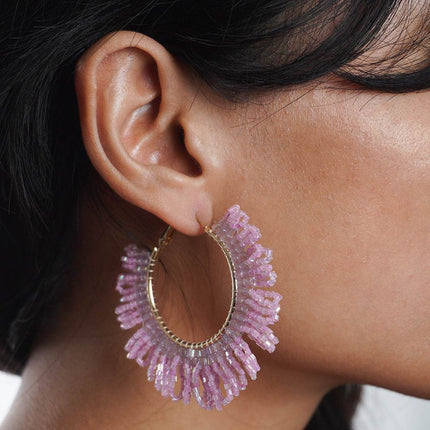 Pink Sunrise Beaded Hoops - HASHTACK