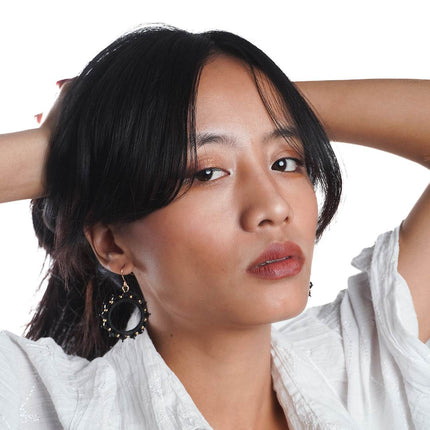 Round Black Beaded Handmade Hoops - HASHTACK