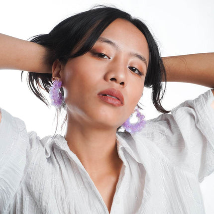 Lavender Bloom Sequin Hoop Earrings - HASHTACK