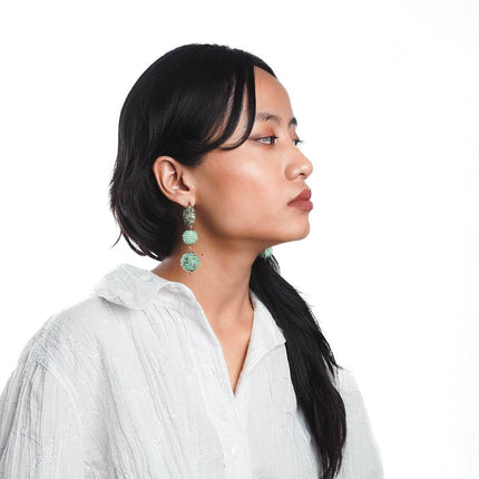 Green Beaded Dangle Earrings - HASHTACK