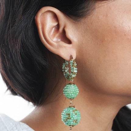 Green Beaded Dangle Earrings - HASHTACK